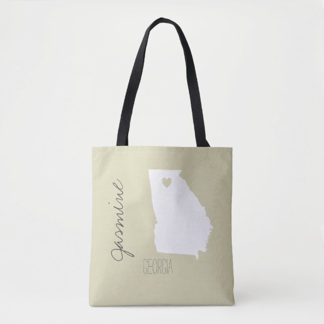 Georgia state map with heart personalize name tote bag (Front)