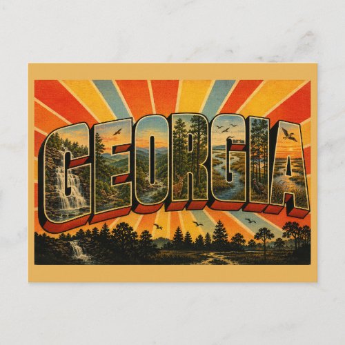 Georgia State Mountain Waterfall Forest Art Postcard