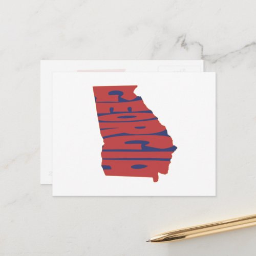 Georgia State Name Word Art Red Postcard