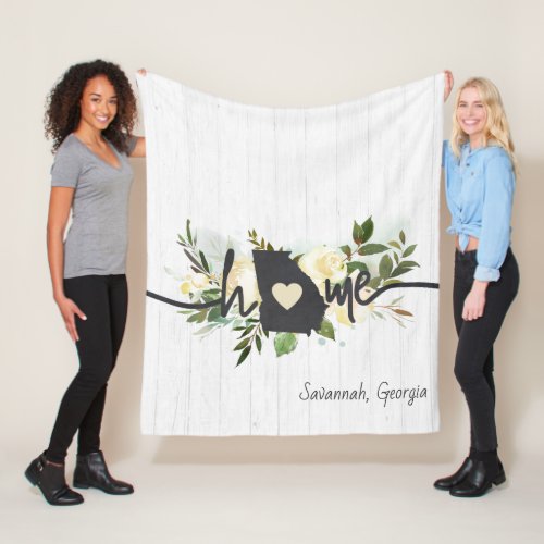 Georgia State Personalized Your Home City Rustic Fleece Blanket