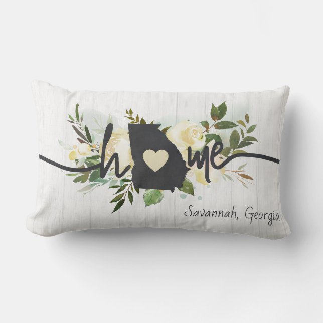 Georgia State Personalized Your Home City Rustic Lumbar Pillow (Front)