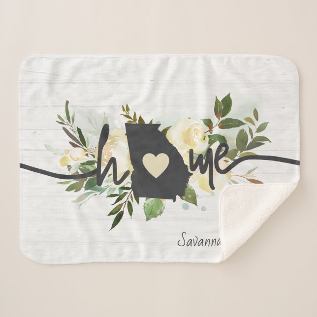 Georgia State Personalized Your Home City Rustic Sherpa Blanket (Front (Horizontal))