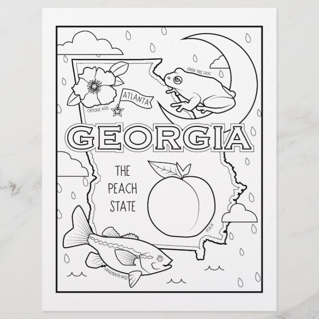 georgia state shape and facts coloring page (Front)