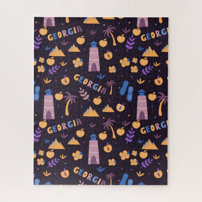 Georgia State Symbols - Peach, Watertower, Flowers Jigsaw Puzzle (Vertical)