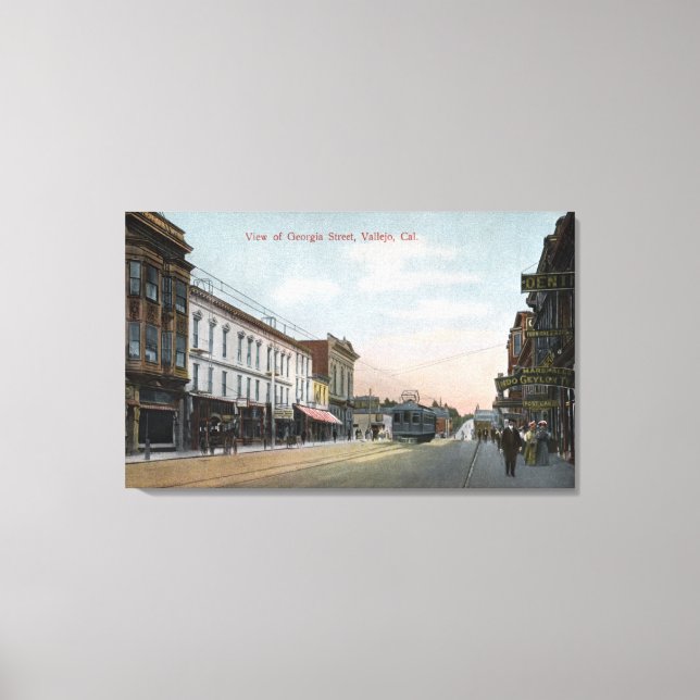 Georgia Street View with Street Car Canvas Print (Front)