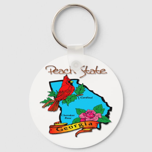 Georgia The Peach State Blue & Cardinal Keychain (Front)