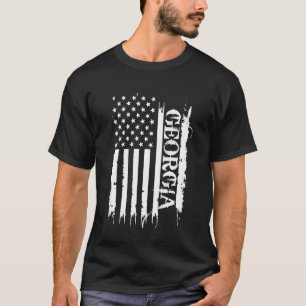 Georgia United States Distressed w US Flag T-Shirt
