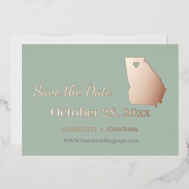 Georgia Wedding Save The Date Rose Gold   Foil Invitation (Envelope)