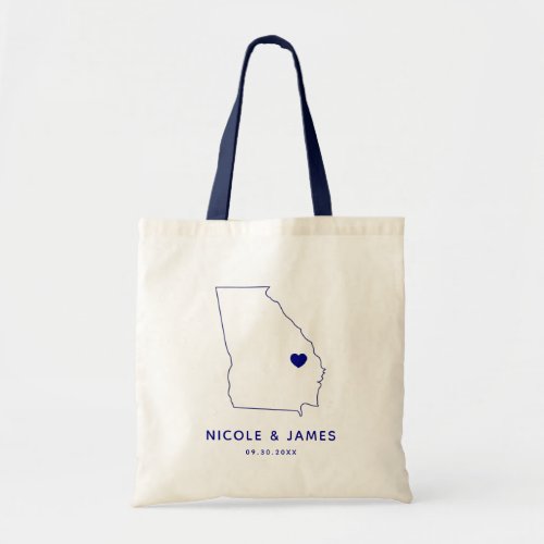 Georgia Wedding Welcome Bag Tote Navy Blue Map