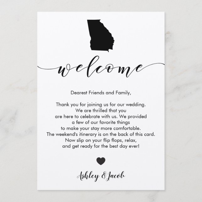Georgia Wedding Welcome Letter & Itinerary Card (Front)