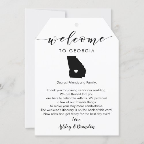 Georgia Wedding Welcome Tag Letter Itinerary