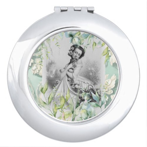 Georgian era woman with Flowers and leaves design Compact Mirror