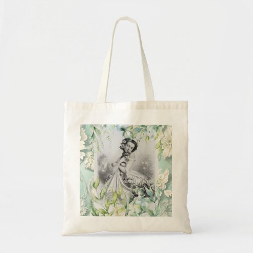 Georgian era woman with Flowers and leaves design Tote Bag