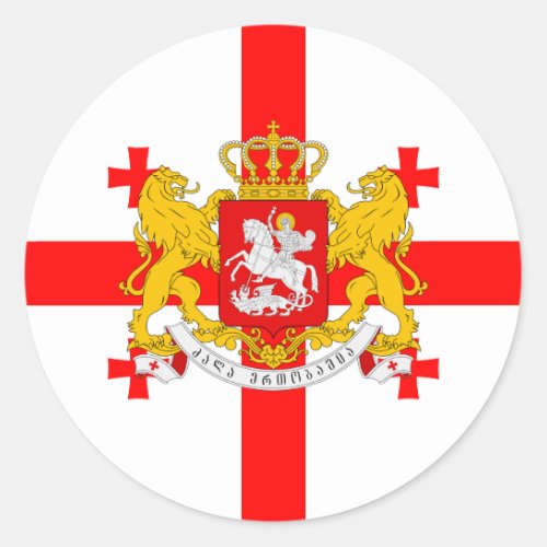 Georgian Flag  Coat of Arms Flag of Georgia Classic Round Sticker
