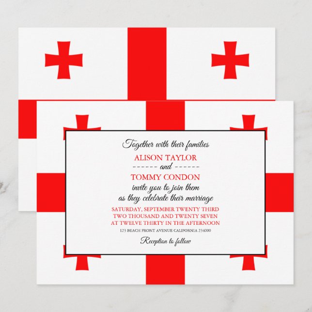 Georgian Flag, Flag of Georgia Wedding Invitation (Front/Back)