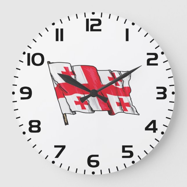 Georgian Flag Red and White Cross Large Clock (Front)