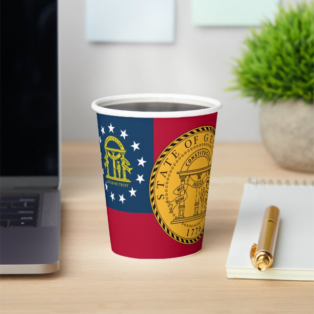 Georgian Flag & Seal, Flag of Georgia Paper Cups (Insitu)