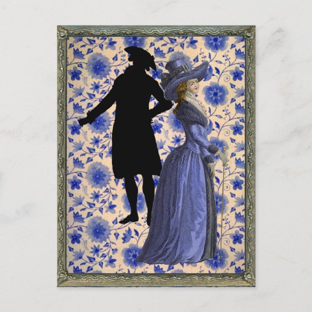 Georgoan Lady with a stick - Blue Postcard (Front)