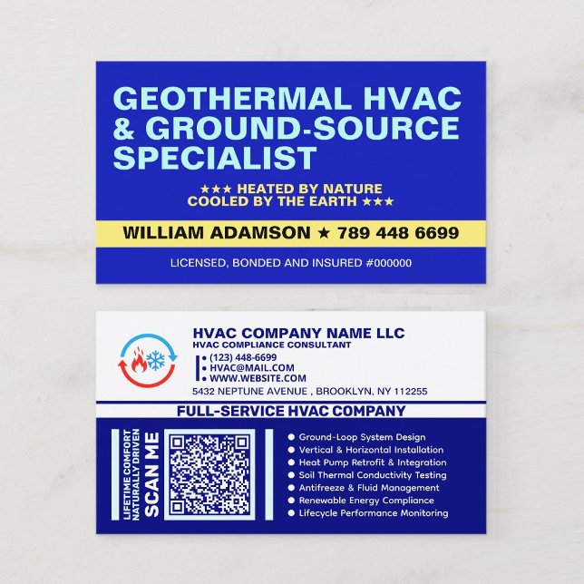 Geothermal HVAC & Ground-Source Heat Pump Services Business Card (open loop Residential geothermal heat pump ac)