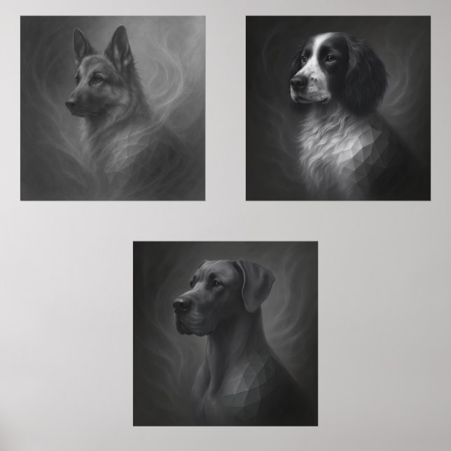 GeoWild Canine Trio – Great Dane, Spaniel & German Wall Art Sets (Front)