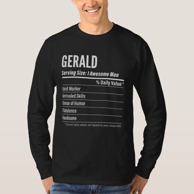 Gerald  Nutritional Facts Serving Size Calories T-Shirt (Front)