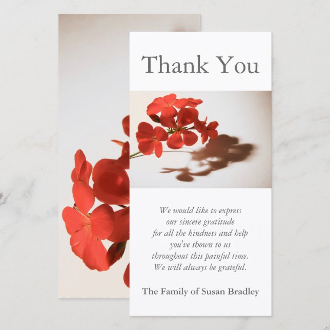 Geranium 1 Sympathy Thank You Photo Card (Front/Back)