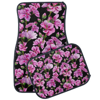 Geranium branches, watercolor pink buds. car floor mat