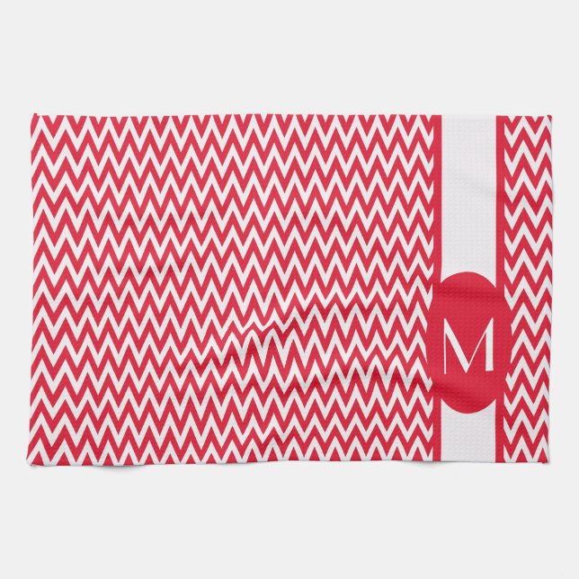 Geranium Elegant Chevron Design with monogram Towel (Horizontal)