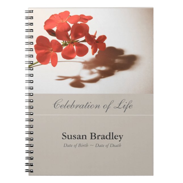 Geranium Floral Photography Funeral GuestBook Notebook (Front)