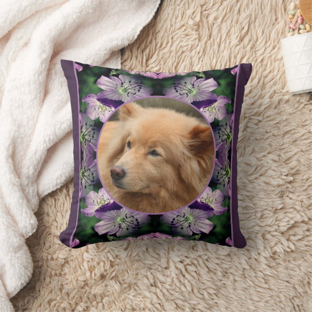 Geranium Flowers Frame Create Your Own Pet Photo Throw Pillow (Blanket)