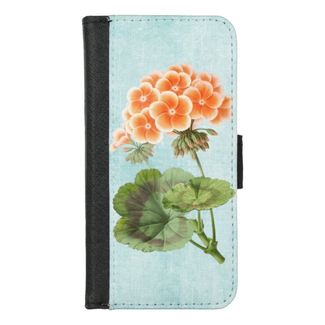 Geranium on Aged Denim iPhone Wallet Case (Front)