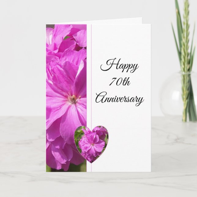 Geranium Personalised 70th Wedding Anniversary Card (Front)