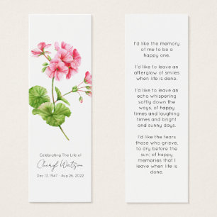 Geranium Simple Funeral Memorial Mini Bookmark