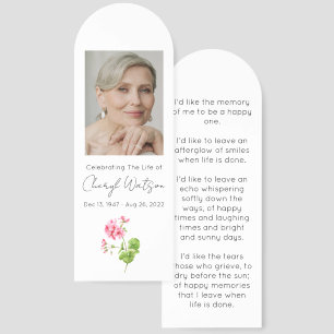 Geranium Simple Photo Funeral Bookmark