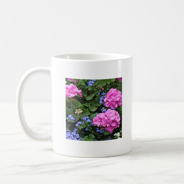Geraniums and Periwinkle Coffee Mug (Left)
