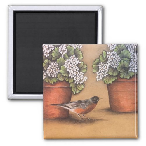 Geraniums and Robin Magnet