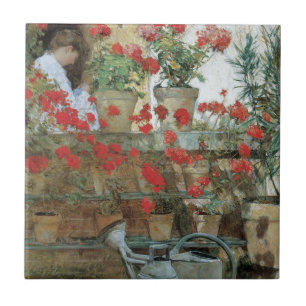 Geraniums by Childe Hassam, Vintage Impressionism Ceramic Tile