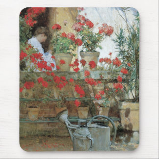 Geraniums by Childe Hassam, Vintage Impressionism Mouse Pad
