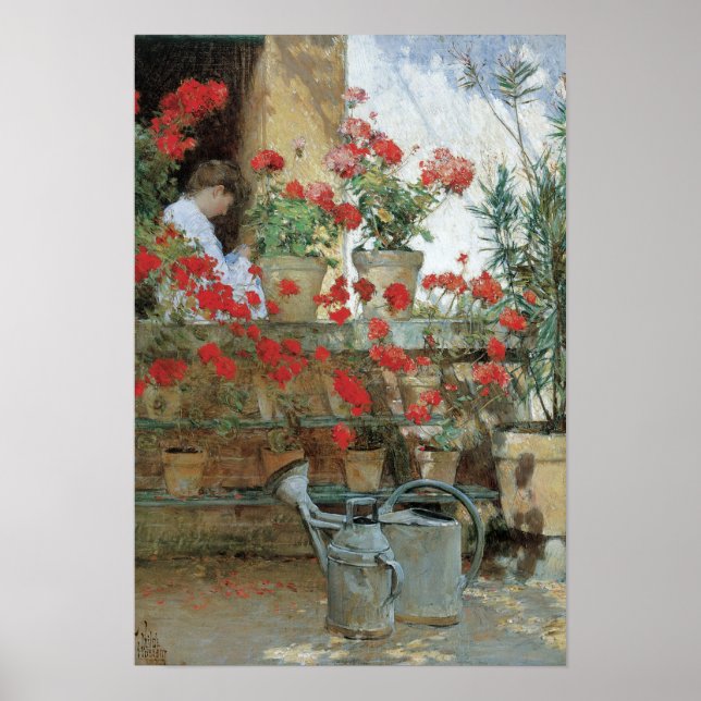Geraniums by Childe Hassam, Vintage Impressionism Poster (Front)