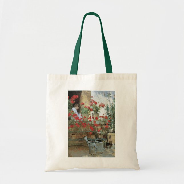 Geraniums by Childe Hassam, Vintage Impressionism Tote Bag (Front)
