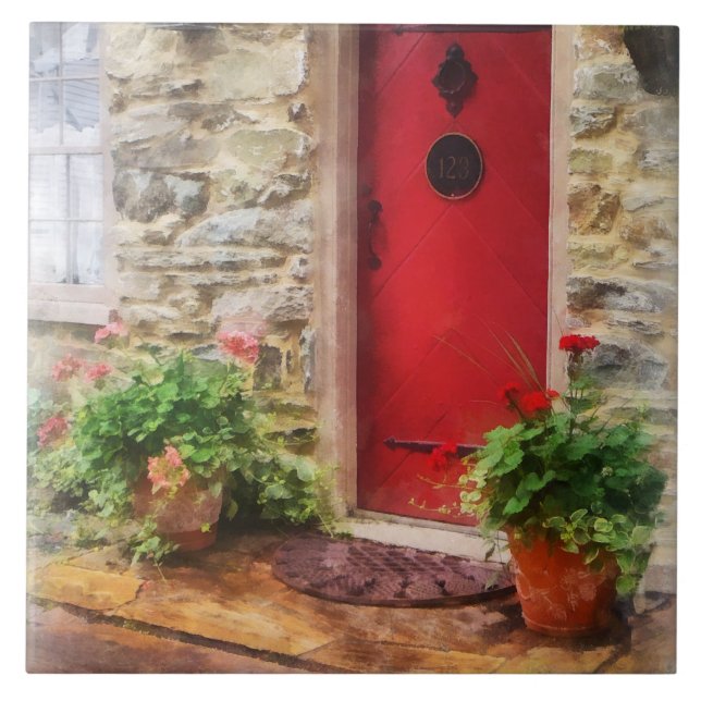 Geraniums by Red Door Tile (Front)
