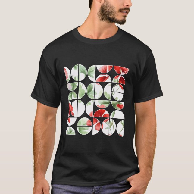 Geraniums Flower Floral Geometric Half Circles T-Shirt (Front)
