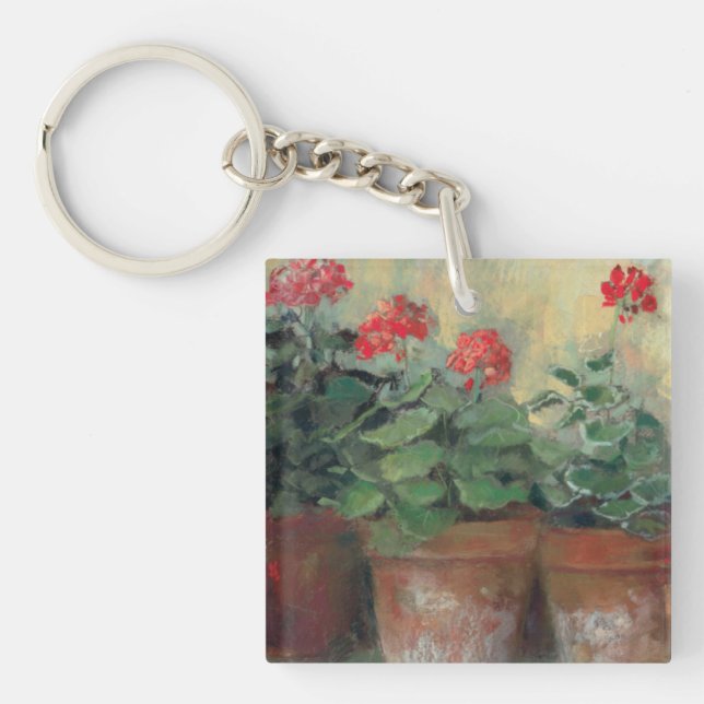 Geraniums in Pots Keychain (Front)