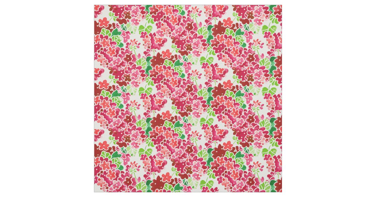 Geraniums Pink and Red Floral Pattern Fabric | Zazzle