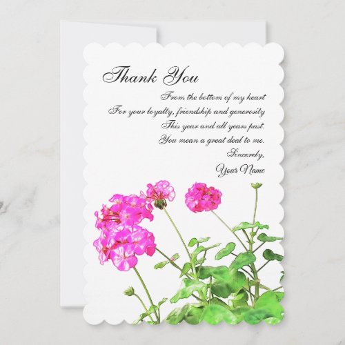 Geraniums Thank You  Note For Clients Holiday Card