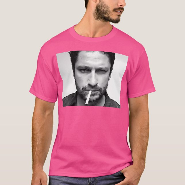 Gerard Butler Black  White Portrait T-Shirt (Front)