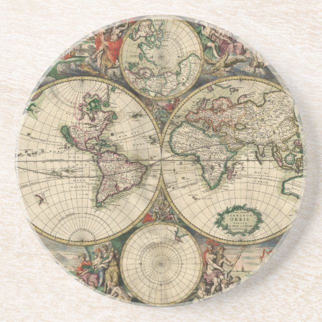 Gerard Van Schagen's Map of the World, 1689 Coaster (Front)