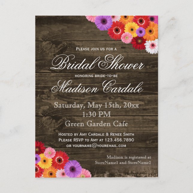 Gerber Daisies Bridal Shower Invite Postcards (Front)