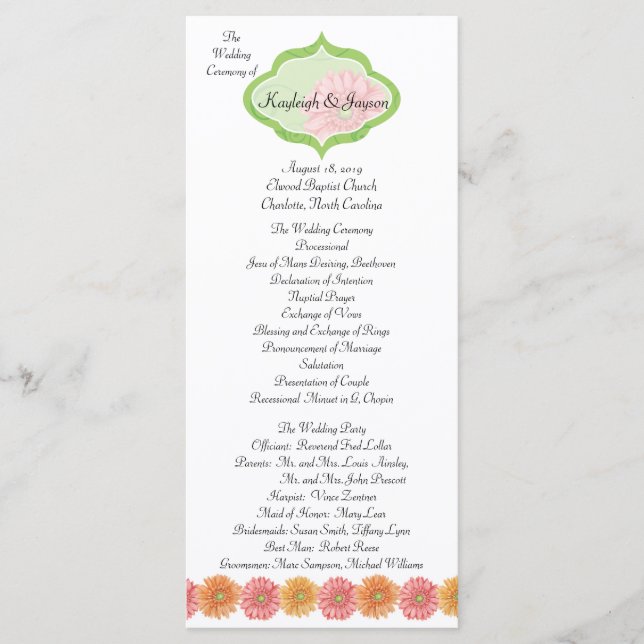 Gerber Daisy Add Your Photo Wedding Program (Front)