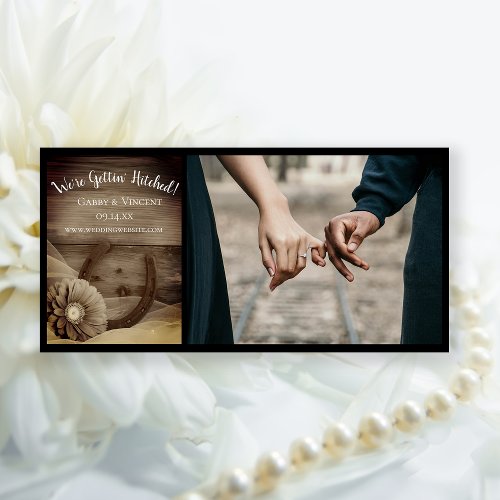 Gerber Daisy and Horseshoe Western Sepia  Wedding Save The Date